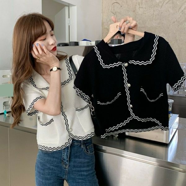 2020 summer new korean version of small fragrance wave stripe temperament coatpolo collar breasted short short sleeve women fashion, White;black
2020 summer new korean version of small fragrance wave stripe temperament coatpolo collar breasted short short sleeve women fashion, White;black