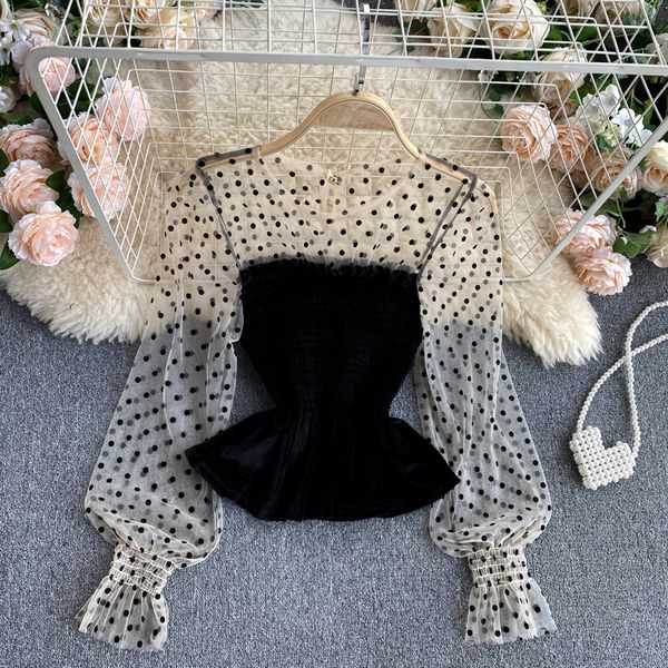 2021 new singiny feminine sweet dot mesh sweater design splice retro blow blouses velvet autumn fashion streetwear os7e, White
2021 new singiny feminine sweet dot mesh sweater design splice retro blow blouses velvet autumn fashion streetwear os7e, White