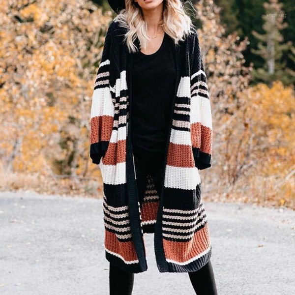 women sweaters autumn winter 2021 fashionable casual print striped o-neck cardigans single breasted puff sleeve loose sweater1, White 
women sweaters autumn winter 2021 fashionable casual print striped o-neck cardigans single breasted puff sleeve loose sweater1, White
