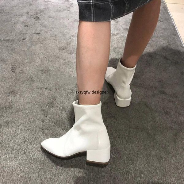 leather patchwork square heel round toe slip on women boots white simple design solid ankle boots med heels fashion luxury shoes, Black
leather patchwork square heel round toe slip on women boots white simple design solid ankle boots med heels fashion luxury shoes, Black