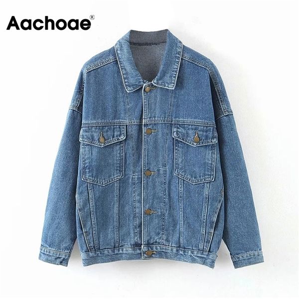 aachoae women streetwear denim jacket with pockets batwing long sleeve single breasted coat loose turn down collar outwear 201210, Black;brown
aachoae women streetwear denim jacket with pockets batwing long sleeve single breasted coat loose turn down collar outwear 201210, Black;brown