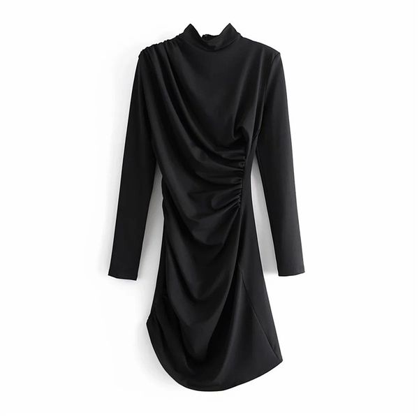 2021 new black draped short women autumn fashion high neck long sleeve runch dresses ladies party runway dress bs9k, Black;gray
2021 new black draped short women autumn fashion high neck long sleeve runch dresses ladies party runway dress bs9k, Black;gray
