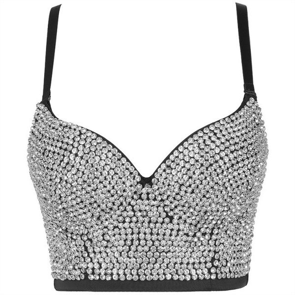 women camis cropped beaded diamond sequins night club party corset crop to wear out push up bustier bra, White
women camis cropped beaded diamond sequins night club party corset crop to wear out push up bustier bra, White