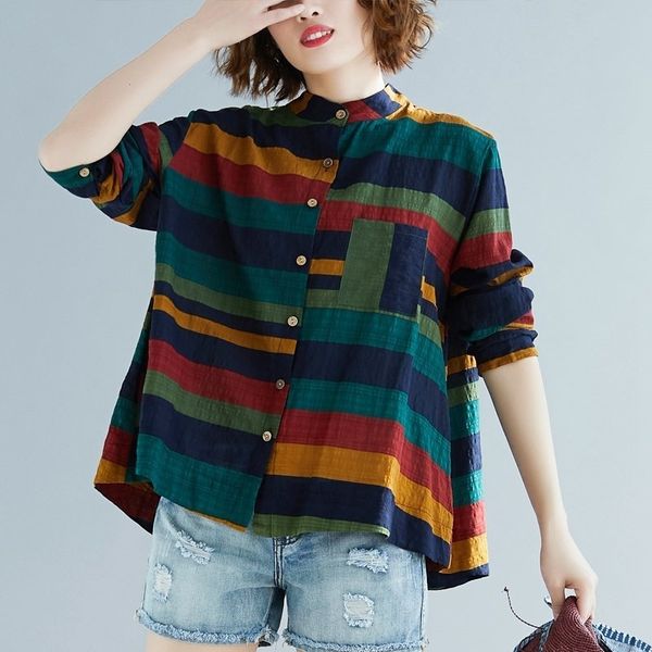 women multicolor striped shirt casual long sleeve button blouse plus size casual women spring summer elegant cotton y200622, White
women multicolor striped shirt casual long sleeve button blouse plus size casual women spring summer elegant cotton y200622, White