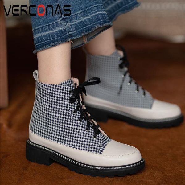 verconas 2020 new casual women ankle boots genuine leather autumn winter gingham shoes woman fashion round toe low heels boots, Black 
verconas 2020 new casual women ankle boots genuine leather autumn winter gingham shoes woman fashion round toe low heels boots, Black