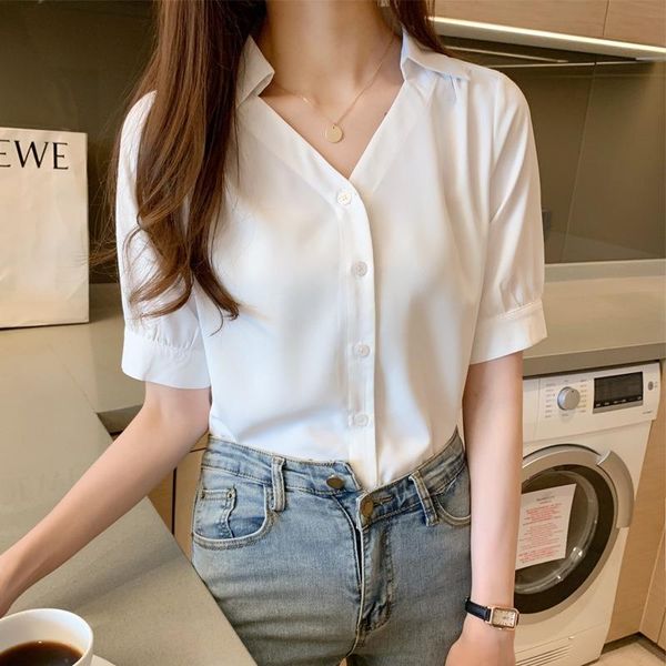 summer office lady chiffon women shirts with design temperament short sleeve button female blouses casual solid blusas blanca, White
summer office lady chiffon women shirts with design temperament short sleeve button female blouses casual solid blusas blanca, White