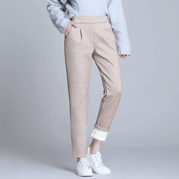 winter casual elastic high waist khaki pants women thick plus velvet ladies office trousers elastic female woolen harem pants lj201201, Black;white
winter casual elastic high waist khaki pants women thick plus velvet ladies office trousers elastic female woolen harem pants lj201201, Black;white