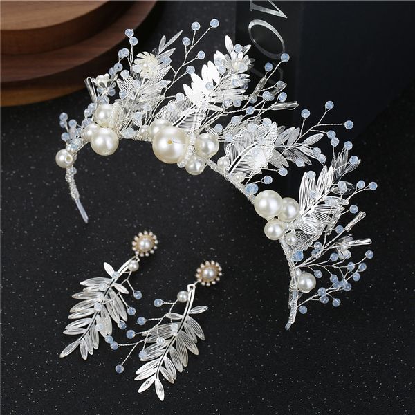 2020 bridal headdress big pearl leaf crystal queen earring set hair ornament korean crown head, Silver
2020 bridal headdress big pearl leaf crystal queen earring set hair ornament korean crown head, Silver