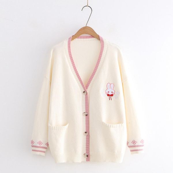 2021 new autumn style korean girls solid color rabbit embroidery knitted cardigan coat v-neck sweater jacket women ndln, White;black
2021 new autumn style korean girls solid color rabbit embroidery knitted cardigan coat v-neck sweater jacket women ndln, White;black