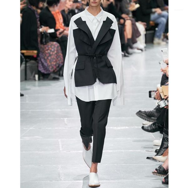 4.23 european 2020 spring summer new women runway fake two piece contrast color patchwork chic tailored high end blouse1, White
4.23 european 2020 spring summer new women runway fake two piece contrast color patchwork chic tailored high end blouse1, White