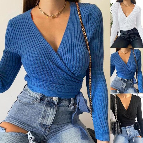 women elegante v-hals wrap blouses shirts casual solid knit lange mouwen herfst lente dames mode lace-up slanke1, White;black
women elegante v-hals wrap blouses shirts casual solid knit lange mouwen herfst lente dames mode lace-up slanke1, White;black