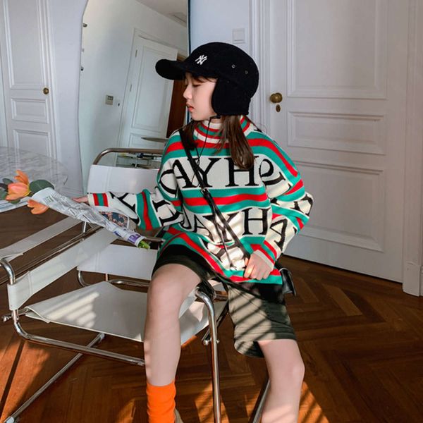 long children's foreign sle pullover mid autumn and winter new girls' personali thickened striped sweater fashion, Blue
long children's foreign sle pullover mid autumn and winter new girls' personali thickened striped sweater fashion, Blue