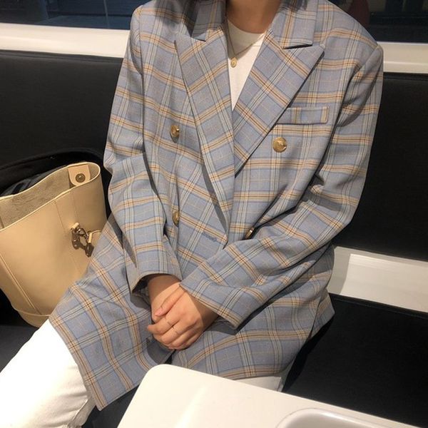 casual double-breasted oversized women blazers vintage plaid patchwork female suit jackets spring ol blazer ladies outwear 2020 c1008, White;black
casual double-breasted oversized women blazers vintage plaid patchwork female suit jackets spring ol blazer ladies outwear 2020 c1008, White;black