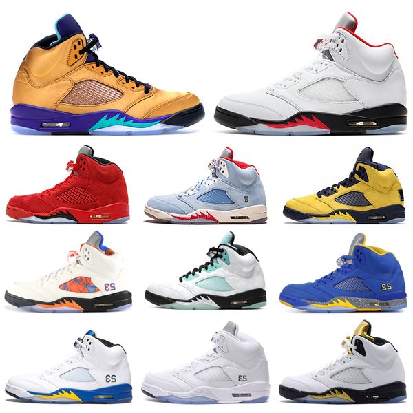 5s mens jumpman basketball shoes 5 fire red ice blue suede bred fresh prince black metallic white cement men sports sneakers size 7-13, White;red
5s mens jumpman basketball shoes 5 fire red ice blue suede bred fresh prince black metallic white cement men sports sneakers size 7-13, White;red