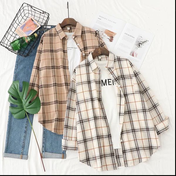 18 colors autumn plaid shirts womens blouses checked long sleeve oversized cotton casual loose female clothes, White
18 colors autumn plaid shirts womens blouses checked long sleeve oversized cotton casual loose female clothes, White