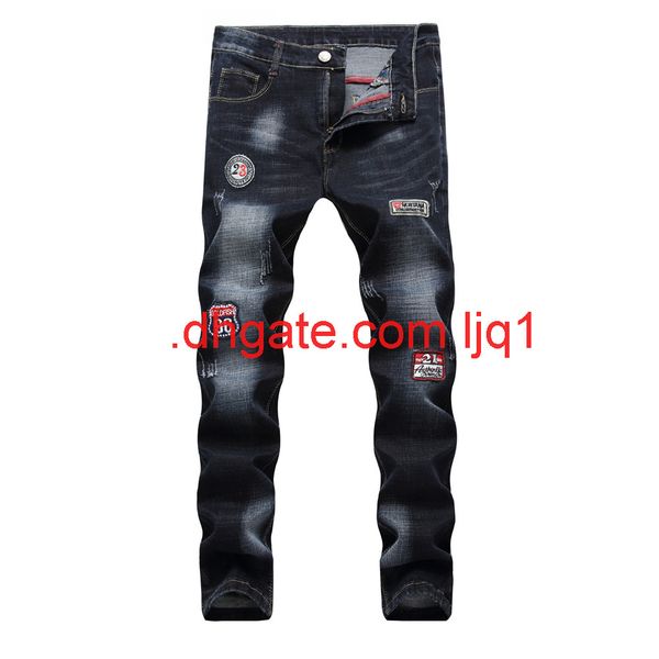 autumn new men's jeans badge straight stretch holed casual men's jeans, Blue
autumn new men's jeans badge straight stretch holed casual men's jeans, Blue