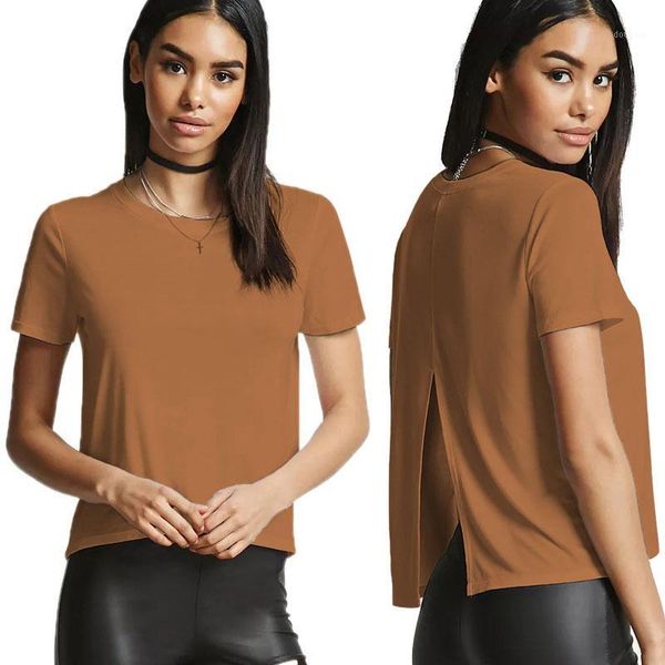 2019 new summer women's t-shirt fashion short sleeve pure color loose big code round collar fork t shirt women1, White
2019 new summer women's t-shirt fashion short sleeve pure color loose big code round collar fork t shirt women1, White
