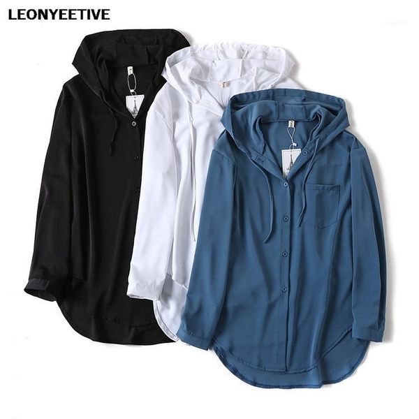 2020 new summer shirt oversize plus size shirt chiffon full casual solid hooded polyester1, White
2020 new summer shirt oversize plus size shirt chiffon full casual solid hooded polyester1, White