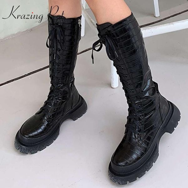 krazing pot round toe med heel motorcycle boots handsome young lady streetwear winter warm cross-tied basic knee-high boots l89, Black
krazing pot round toe med heel motorcycle boots handsome young lady streetwear winter warm cross-tied basic knee-high boots l89, Black