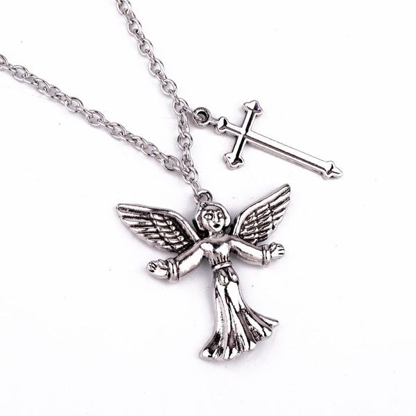 1pc punk stainless steel angel cross necklace men jewelry hip hop rock metal color cupid baby pendant long choker for women n85, Silver
1pc punk stainless steel angel cross necklace men jewelry hip hop rock metal color cupid baby pendant long choker for women n85, Silver
