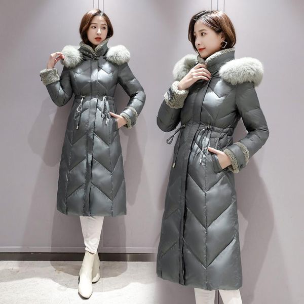 down jacket new style women's winter fashion over the knee thickening real big hair collar detachable hat shows thin white duck, Black
down jacket new style women's winter fashion over the knee thickening real big hair collar detachable hat shows thin white duck, Black