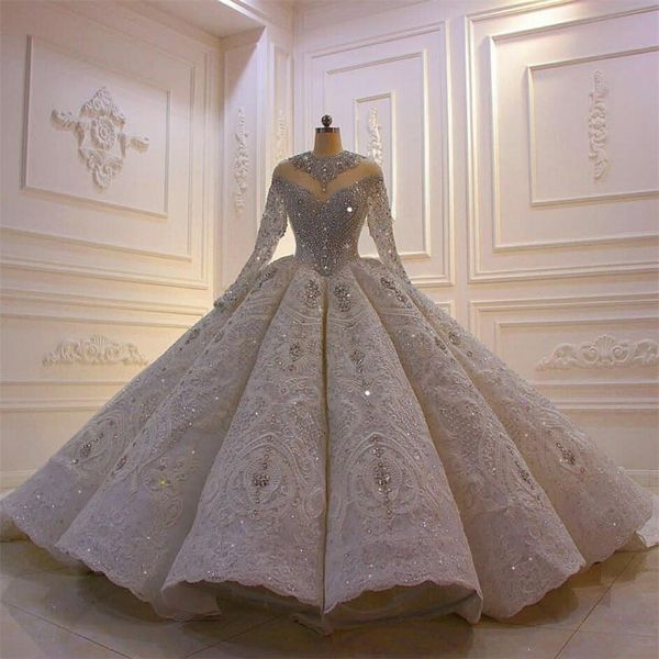 2021 luxury crystal wedding dresses customize vintage ball gown long sleeve lace sequined sparkle vestido de novia, White
2021 luxury crystal wedding dresses customize vintage ball gown long sleeve lace sequined sparkle vestido de novia, White