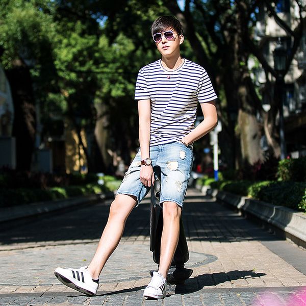 spring and summer demetrio men's blue shorts fashion pants denim capris