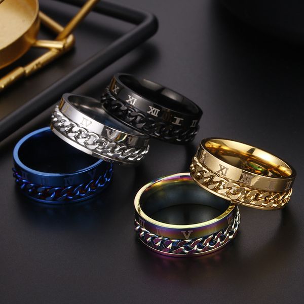 ring wholesale european and american personality roman numeral titanium steel ring rotatable chain ring rope chain jewelry, Silver
ring wholesale european and american personality roman numeral titanium steel ring rotatable chain ring rope chain jewelry, Silver