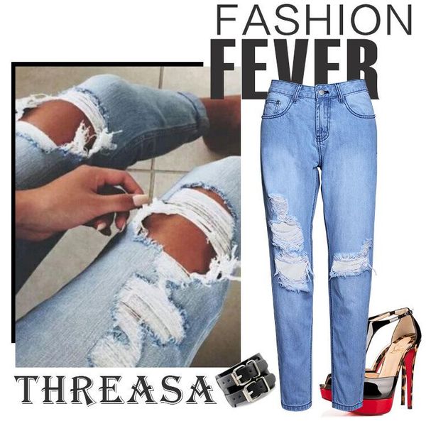 women's jeans europe and the united states hole beggar light loose bf wind women trousers, Blue
women's jeans europe and the united states hole beggar light loose bf wind women trousers, Blue