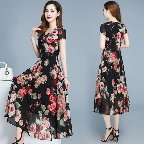 plus size summer chiffon floral print short sleeve v-neck tea-length a-line purple yellow red elegant women cocktail dresses party, Black
plus size summer chiffon floral print short sleeve v-neck tea-length a-line purple yellow red elegant women cocktail dresses party, Black