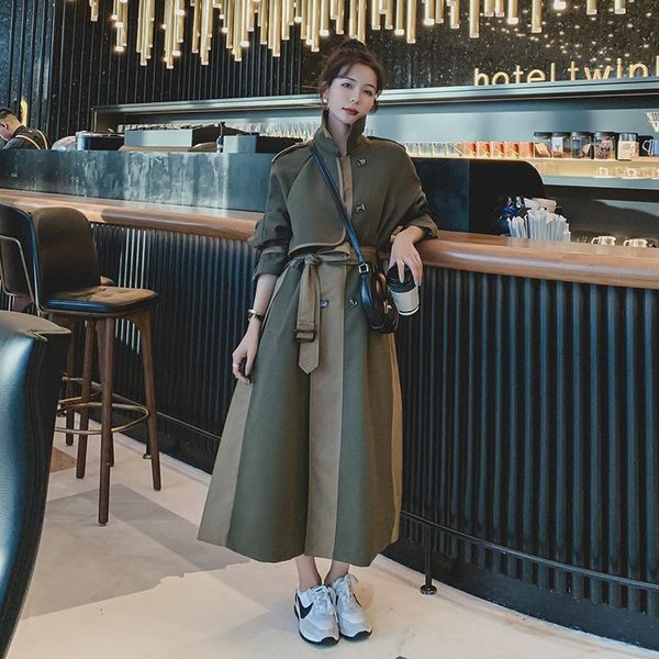 2021 new women's spring autumn trench coat korean style loose mid-length chic casual over the knee patchwork windbreaker belt, Tan;black
2021 new women's spring autumn trench coat korean style loose mid-length chic casual over the knee patchwork windbreaker belt, Tan;black