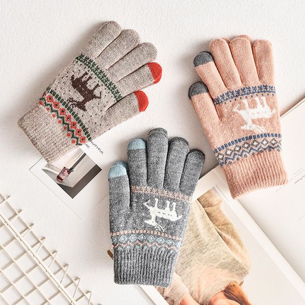 knitted deer thick touch screen warm full finger mittens christmas gift for winter gloves, Blue;gray
knitted deer thick touch screen warm full finger mittens christmas gift for winter gloves, Blue;gray