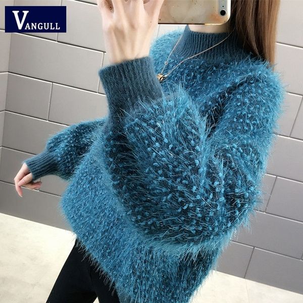 vangull vintage half turtleneck women sweater solid color loose long sleeve knit furry poullovers lazy style bottoming shirt y200910, White;black
vangull vintage half turtleneck women sweater solid color loose long sleeve knit furry poullovers lazy style bottoming shirt y200910, White;black