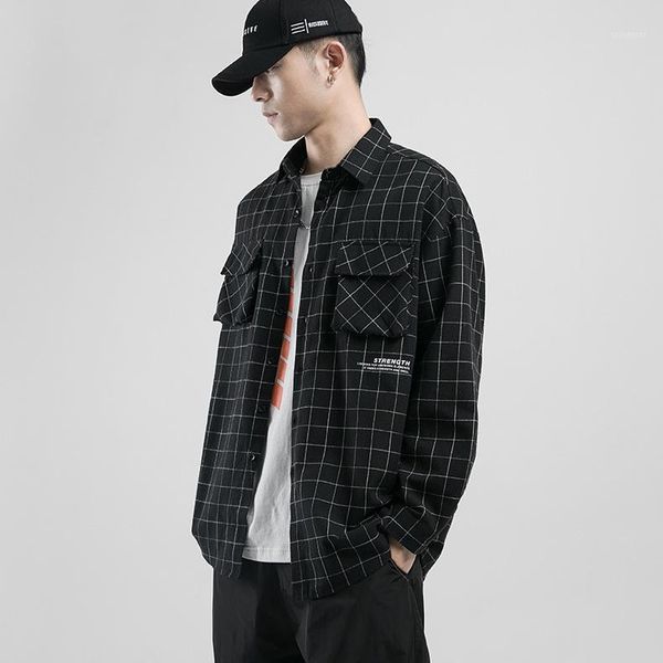 men shirt fast fashion autumn spring chemise homme casual long sleeve loose printing plaid shirt men, White;black
men shirt fast fashion autumn spring chemise homme casual long sleeve loose printing plaid shirt men, White;black