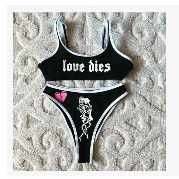 Womens Sexy Funny Letters Pattern Printing Bikini Sleeveless Tank Tops Briefs Swimsuit Classic Bare Midriff Two-pieces Set, White;black 
Womens Sexy Funny Letters Pattern Printing Bikini Sleeveless Tank Tops Briefs Swimsuit Classic Bare Midriff Two-pieces Set, White;black