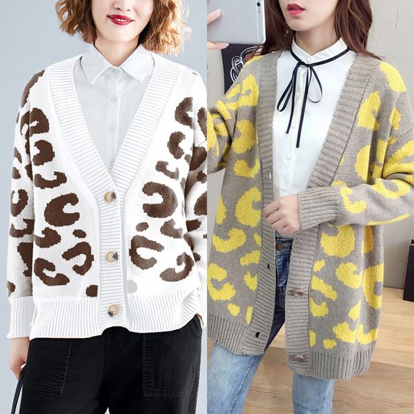 languid leopard sweater women's autumn and winter new korean version shows thin and loose long sleeve v-neck with wool knitted cardigan, White;black
languid leopard sweater women's autumn and winter new korean version shows thin and loose long sleeve v-neck with wool knitted cardigan, White;black