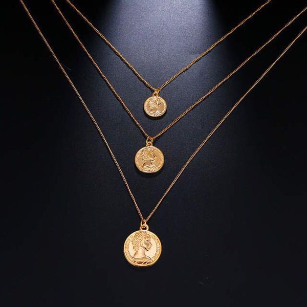elegant triple chain necklace for women vintage bohemian carved portrait round coins pendant necklace fashion jewelry, Silver
elegant triple chain necklace for women vintage bohemian carved portrait round coins pendant necklace fashion jewelry, Silver