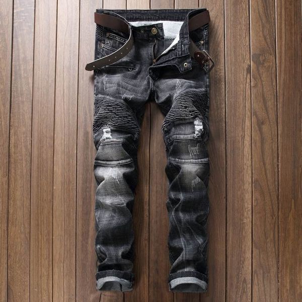 men's holes straight moto biker style denim new fashion men cotton slim black jeans cowboy trousers size 38, Blue
men's holes straight moto biker style denim new fashion men cotton slim black jeans cowboy trousers size 38, Blue
