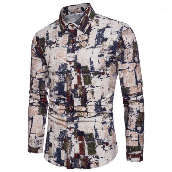 camisa masculina men casual printing vintage slim multicolor long sleeve dress shirt blouse 19july29 p301, White;black 
camisa masculina men casual printing vintage slim multicolor long sleeve dress shirt blouse 19july29 p301, White;black