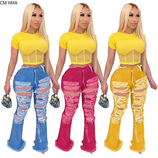 cm.yaya summer denim pants women hole high waist zipper fly jeans ripped flare spliging trousers street skinny high waist pants 201223, Blue
cm.yaya summer denim pants women hole high waist zipper fly jeans ripped flare spliging trousers street skinny high waist pants 201223, Blue