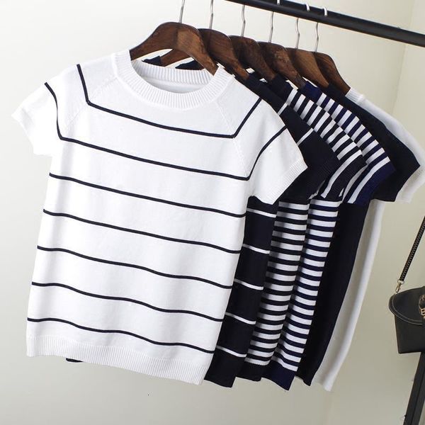 plus big size summer short sleeve striped pullover women sweater knitted 2021 sweaters korean pull femme jumper female, White;black
plus big size summer short sleeve striped pullover women sweater knitted 2021 sweaters korean pull femme jumper female, White;black