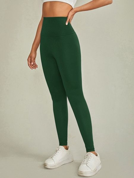 solid wideband waist leggings f81c#, Black