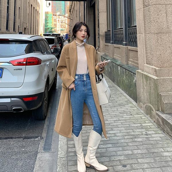 women's wool & blends autumn and winter korean loose woolen coat temperament fashion mid-length british style women trend, Black
women's wool & blends autumn and winter korean loose woolen coat temperament fashion mid-length british style women trend, Black