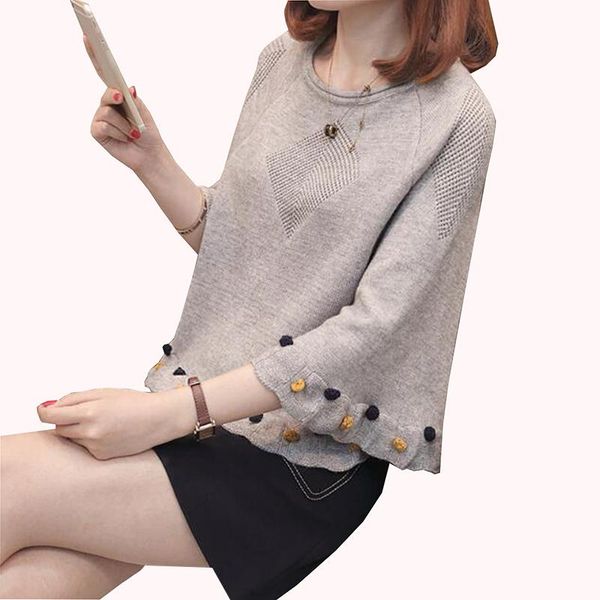 2020 новая осень женщины свитера мода o-образным вырезом хорн рукав пуловеры плюс размер свободный вязаные свитера короткие женские повседне, White;black 
2020 новая осень женщины свитера мода o-образным вырезом хорн рукав пуловеры плюс размер свободный вязаные свитера короткие женские повседне, White;black