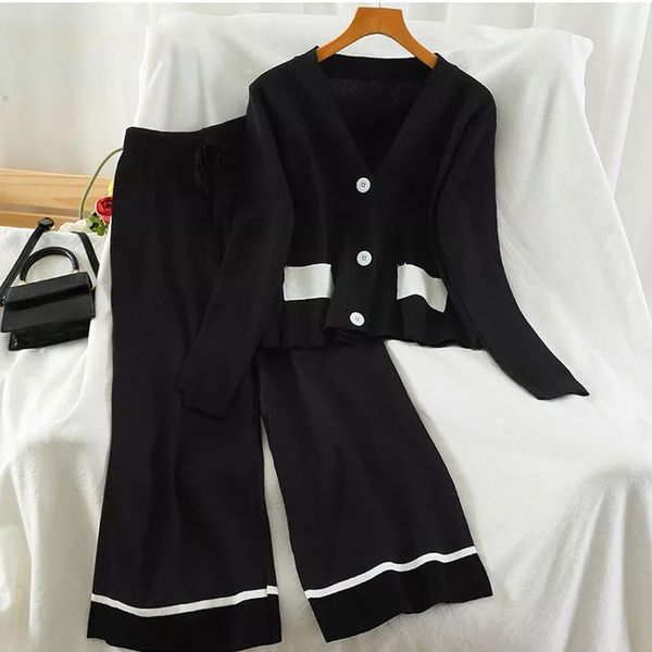 spring summer women knitted tracksuits 2 piece sets single breasted cardigan sweate + capri straight wide leg pant suits, Gray
spring summer women knitted tracksuits 2 piece sets single breasted cardigan sweate + capri straight wide leg pant suits, Gray