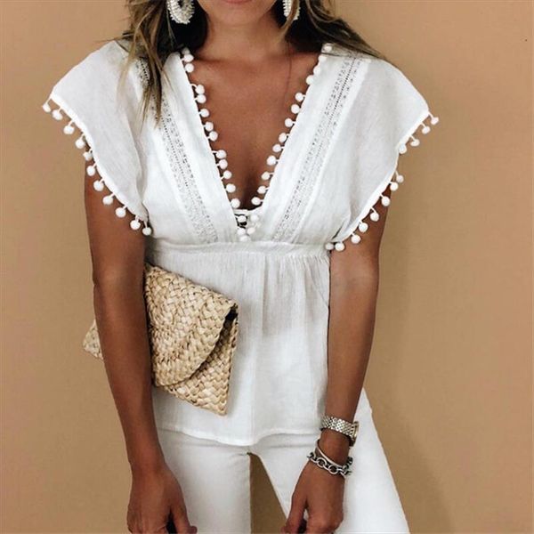 fashion women summer loose t shirt casual ladies sleeveless white tees lace new tassel ball deep v neck t shirt
fashion women summer loose t shirt casual ladies sleeveless white tees lace new tassel ball deep v neck t shirt