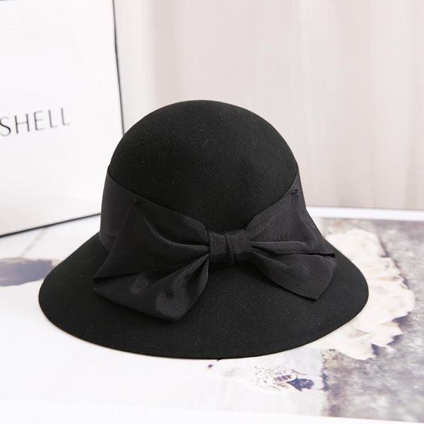 wide brim hats women vintage black wool felt cloche hat with bowknot bowler winter fedoras ladies floppy party formal cap, Blue;gray
wide brim hats women vintage black wool felt cloche hat with bowknot bowler winter fedoras ladies floppy party formal cap, Blue;gray