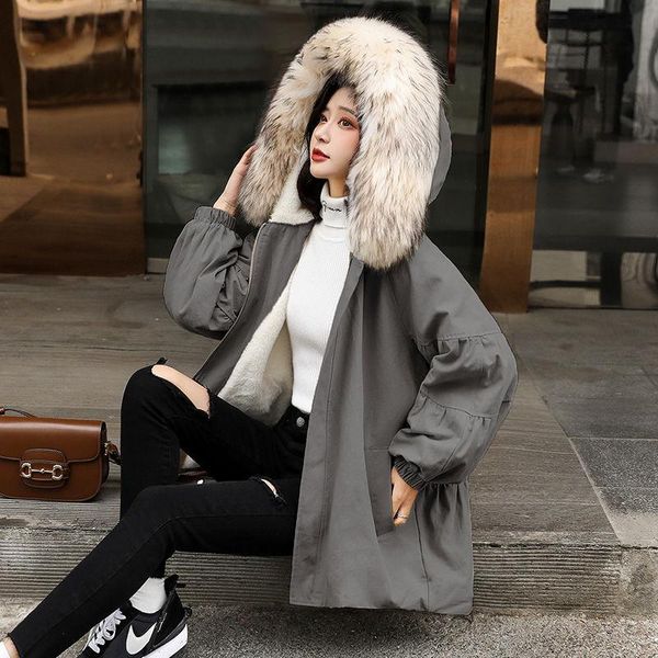 women 2020 winter new fashion big fur collar parkas female solid color warm outwears ladies mid-long zipper loose outwear r96, Black
women 2020 winter new fashion big fur collar parkas female solid color warm outwears ladies mid-long zipper loose outwear r96, Black