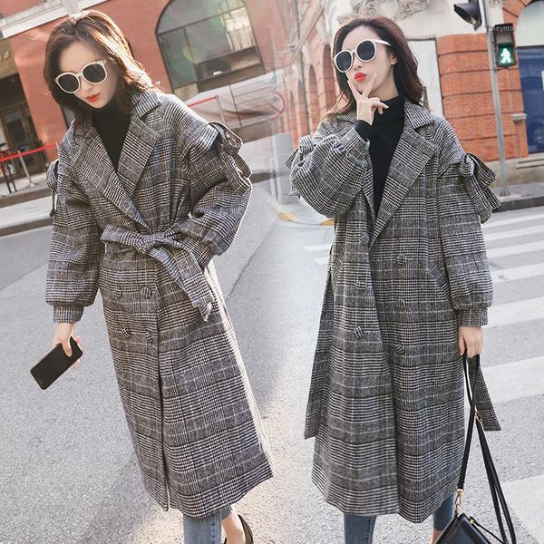 women's wool & blends 2021 autumn and winter korean robe femme loose fashion trend long-sleeved lattice lapel long woolen coat plus siz, Black
women's wool & blends 2021 autumn and winter korean robe femme loose fashion trend long-sleeved lattice lapel long woolen coat plus siz, Black