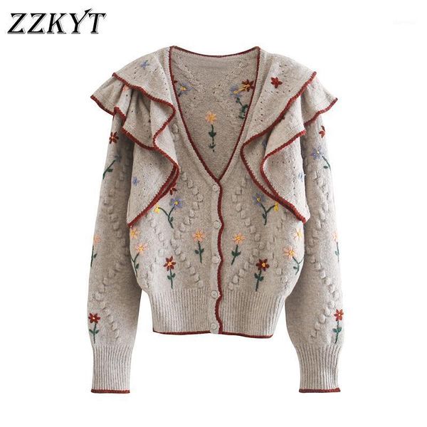 vintage stylish ruffle floral embroidered cardigan sweater women 2020 fashion spring and autumn warm suterwear casual 1, White 
vintage stylish ruffle floral embroidered cardigan sweater women 2020 fashion spring and autumn warm suterwear casual 1, White
